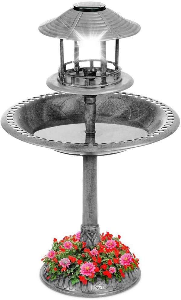 Best Choice Products Solar Gray Pedestal Fountain Birdbath