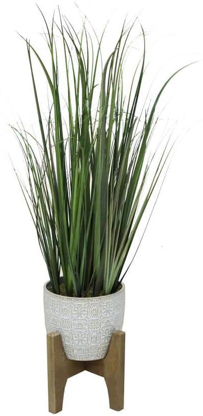 Flora Bunda 31 in. Artificial Onion Grass in 6.6 in. Cathdral Ceramic Pot on Stand