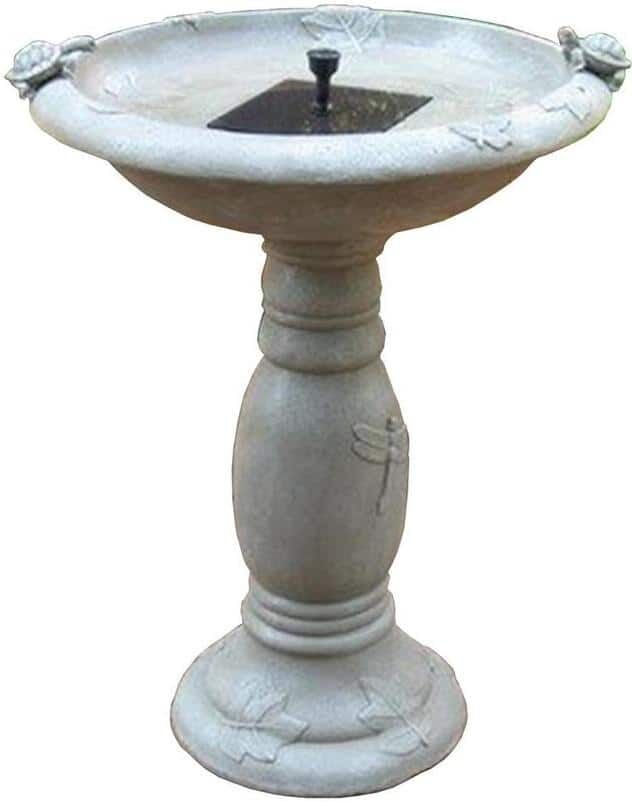 Smart Solar Country Gardens Gray Weathered Stone Solar Birdbath Fountain