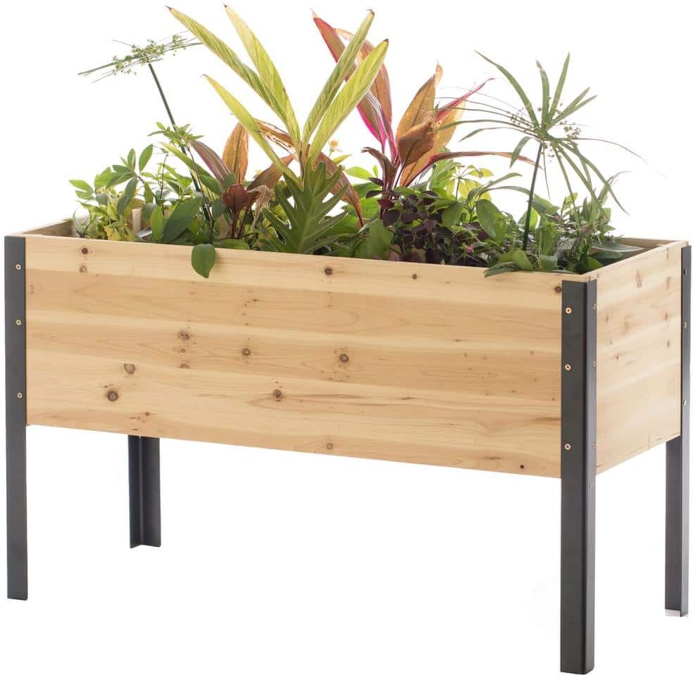 Gardenised Elevated Natural Wood Rectangular Outdoor Raised Planter Bed Box Solid with Steel Legs