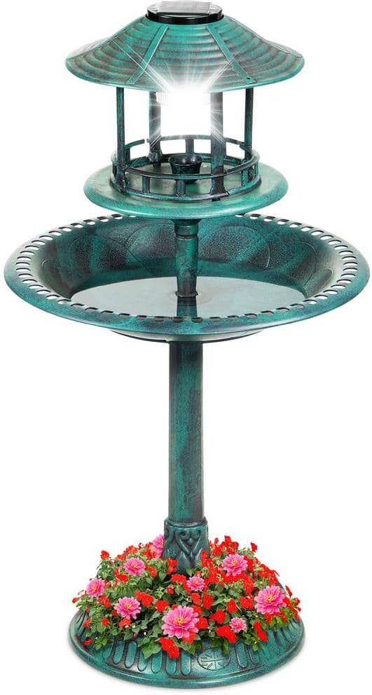 Best Choice Products Solar Green Pedestal Fountain Birdbath