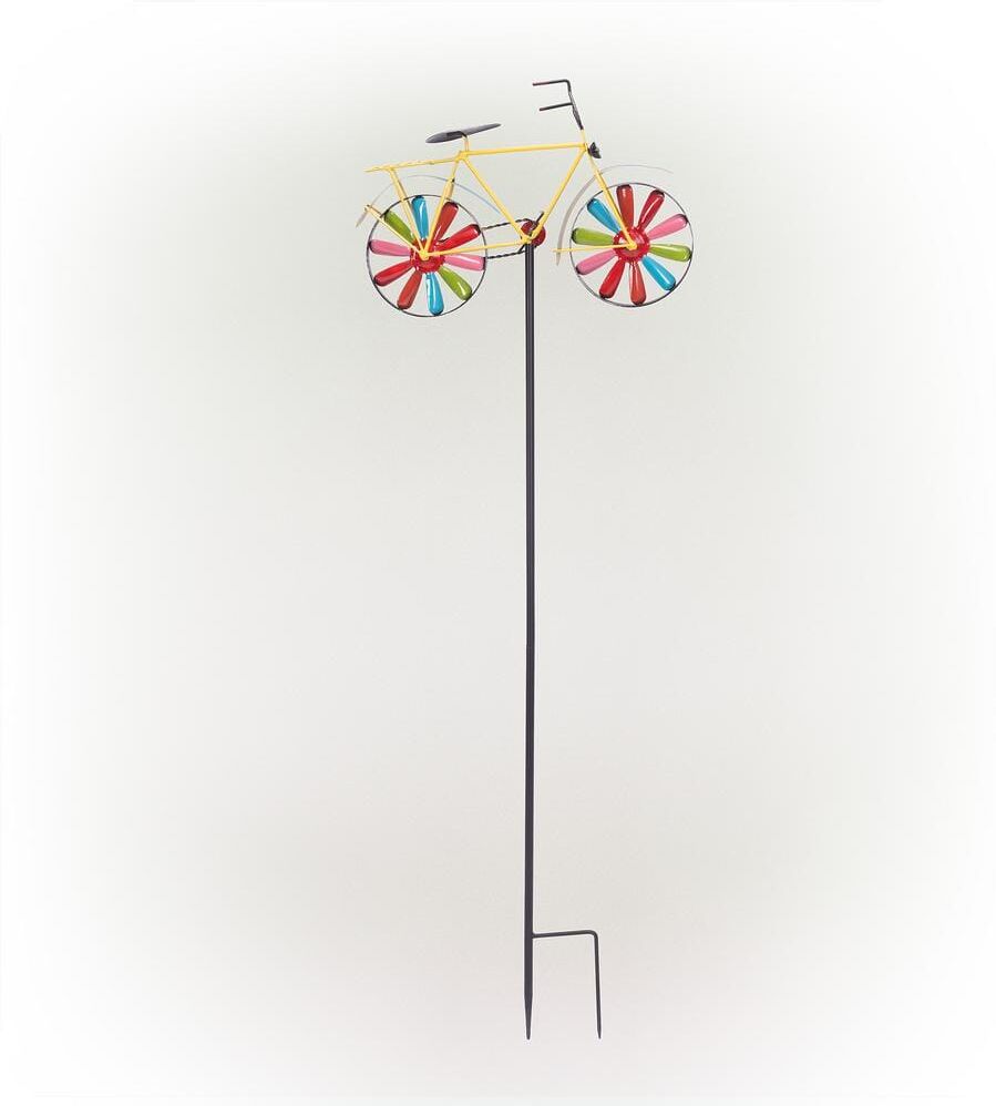 Alpine 42 in. Tall Outdoor Metal Bicycle Wind Spinner Garden Stake Decoration, Multicolor