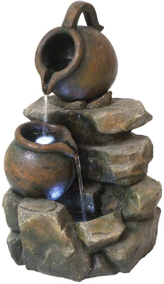 Design Toscano LaTaverna Cascading Urns Stone Bonded Resin Illuminated Garden Fountain