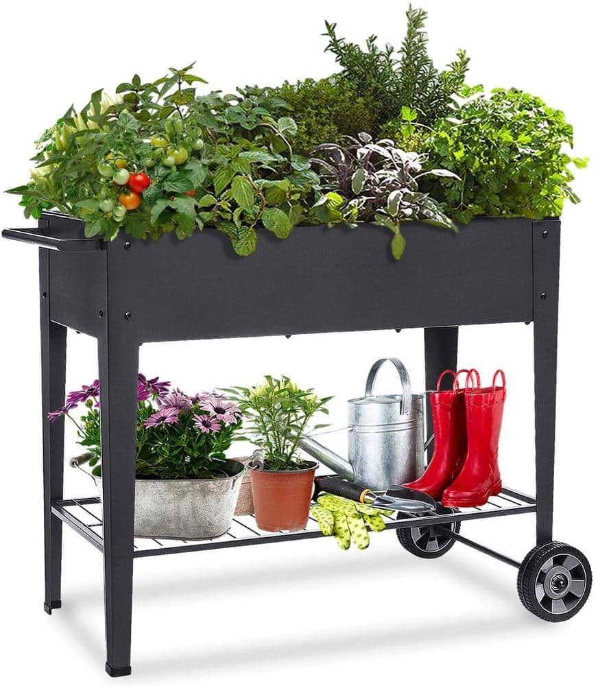 31.5 in. H Black Metal Raised Planter Box with Legs Outdoor Elevated Garden Bed