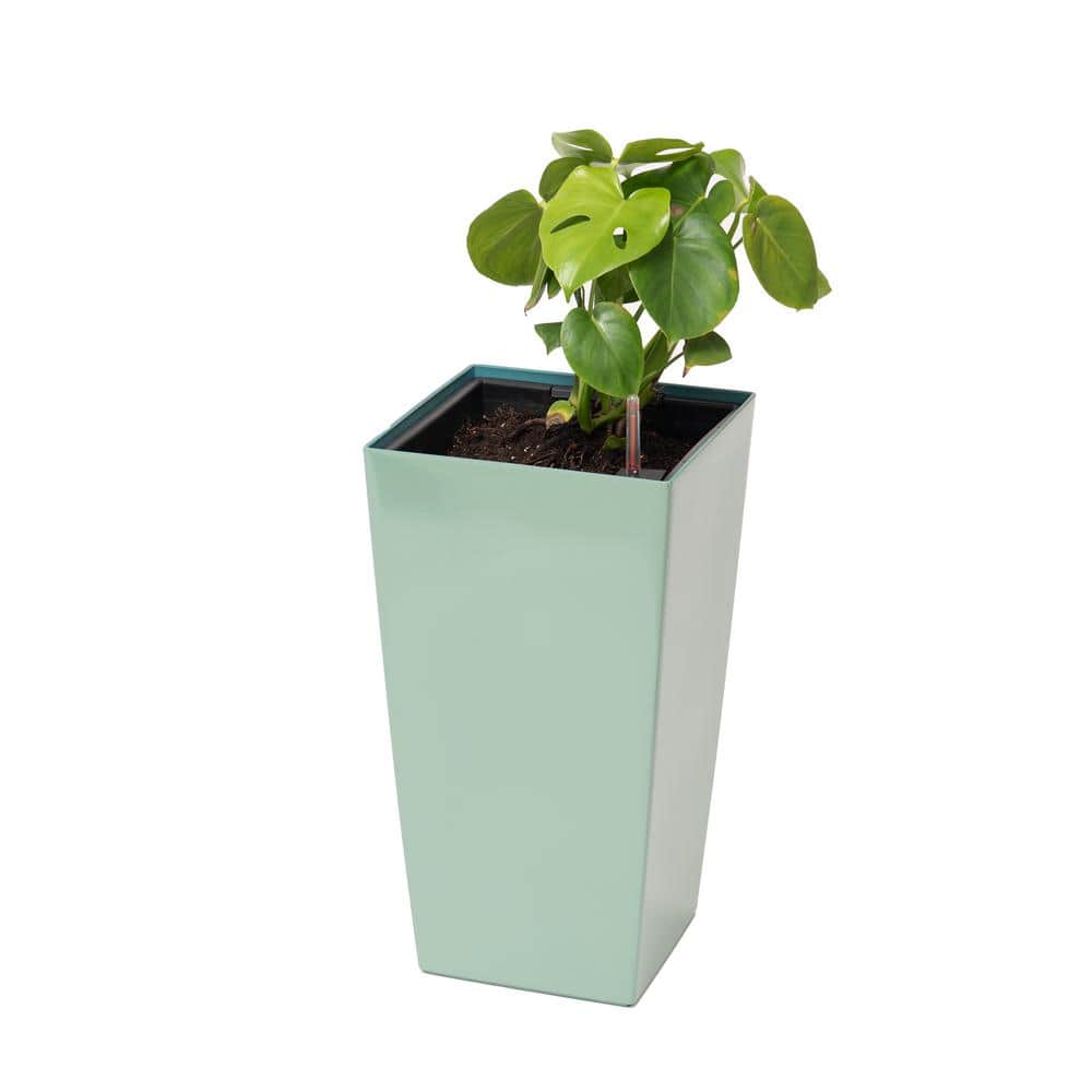 XBRAND 22.4 in. H Turquoise Plastic Self Watering Indoor Outdoor Square Planter Pot, Tall Decorative Gardening Pot