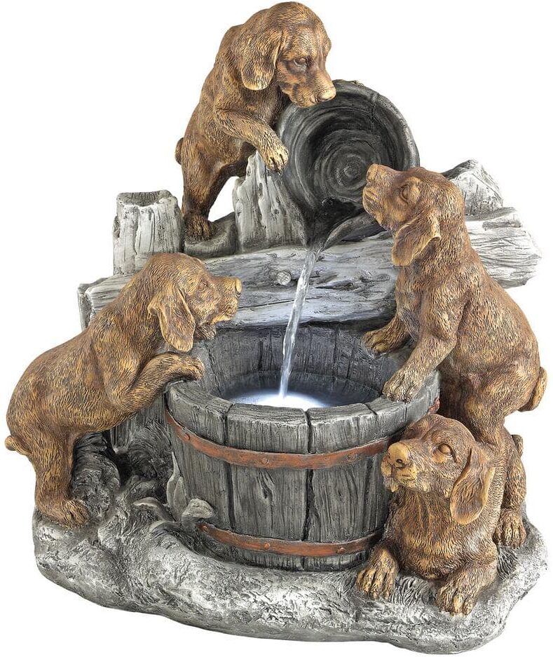 Design Toscano Puppy Pail Pour Stone Bonded Resin Garden Fountain