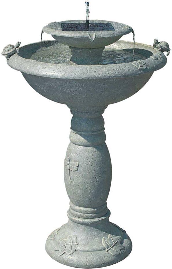 Smart Solar Country Gardens Weathered Stone Two-Tier Solar-on-Demand Fountain