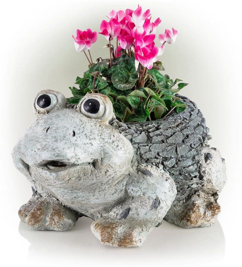 Alpine 11 in. Tall Indoor/Outdoor Frog Garden Planter and Yard Decoration