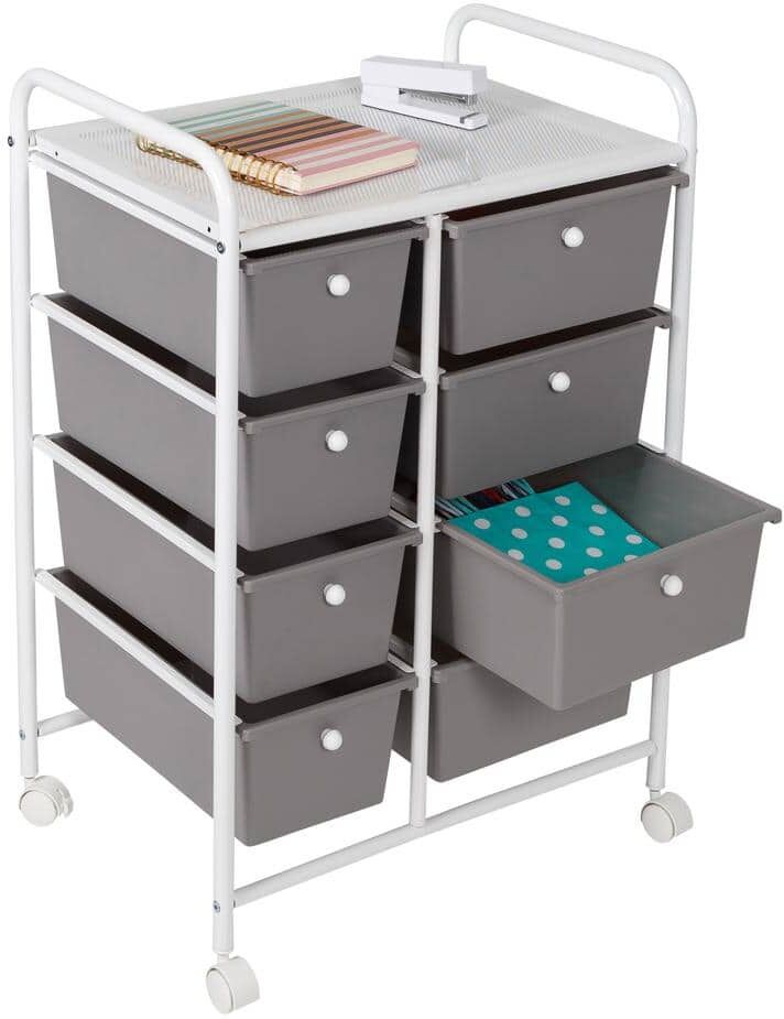 Honey-Can-Do 21.7 in. W x 30.6 in. H White/Gray Steel and Plastic 8-Drawer Cart