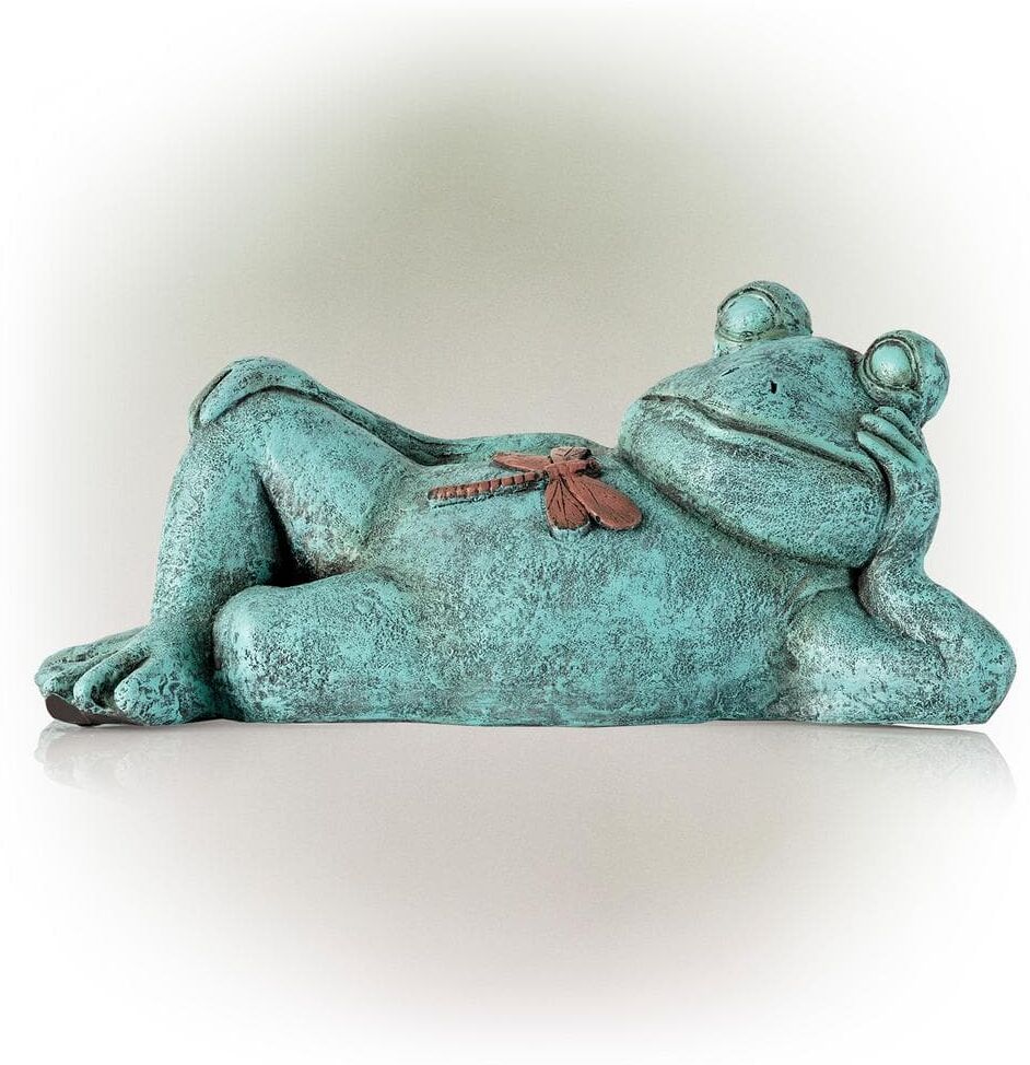 Alpine 7 in. Tall Indoor/Outdoor Sleeping Frog with Dragonfly Garden Statue Decoration