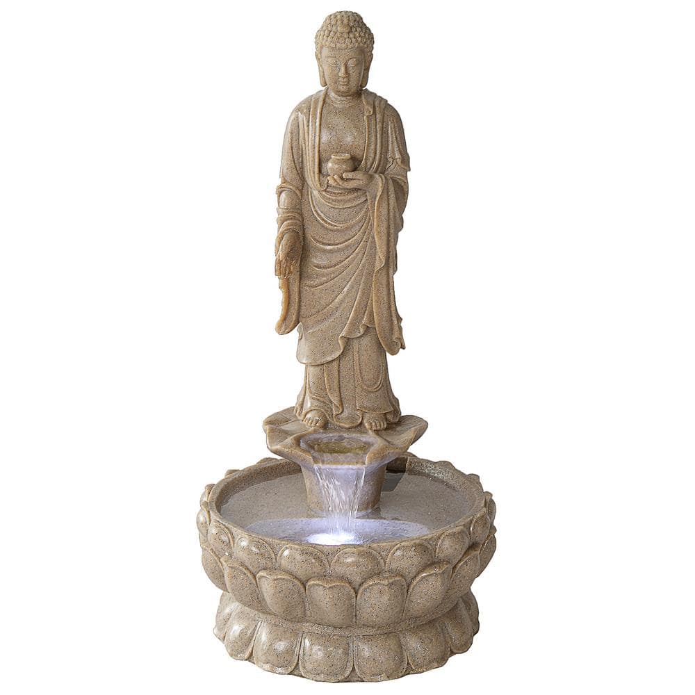 Design Toscano Earth Witness Buddha Large Stone Bonded Resin Illuminated Garden Fountain