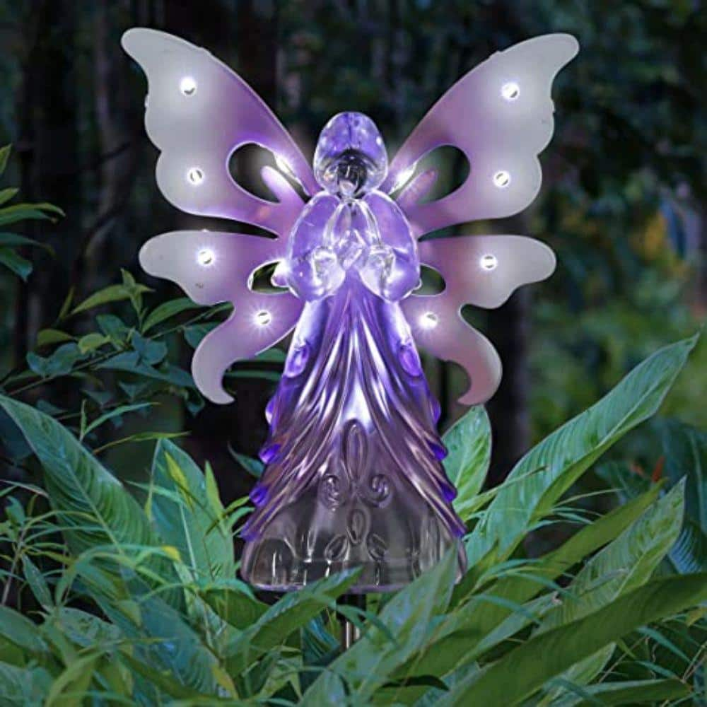 Cubilan Garden Solar Lights, Decorative Angel Garden Stake, 13 LEDs, Cute Yard and Pathway Decor, Purple, 7 x 40 Inch