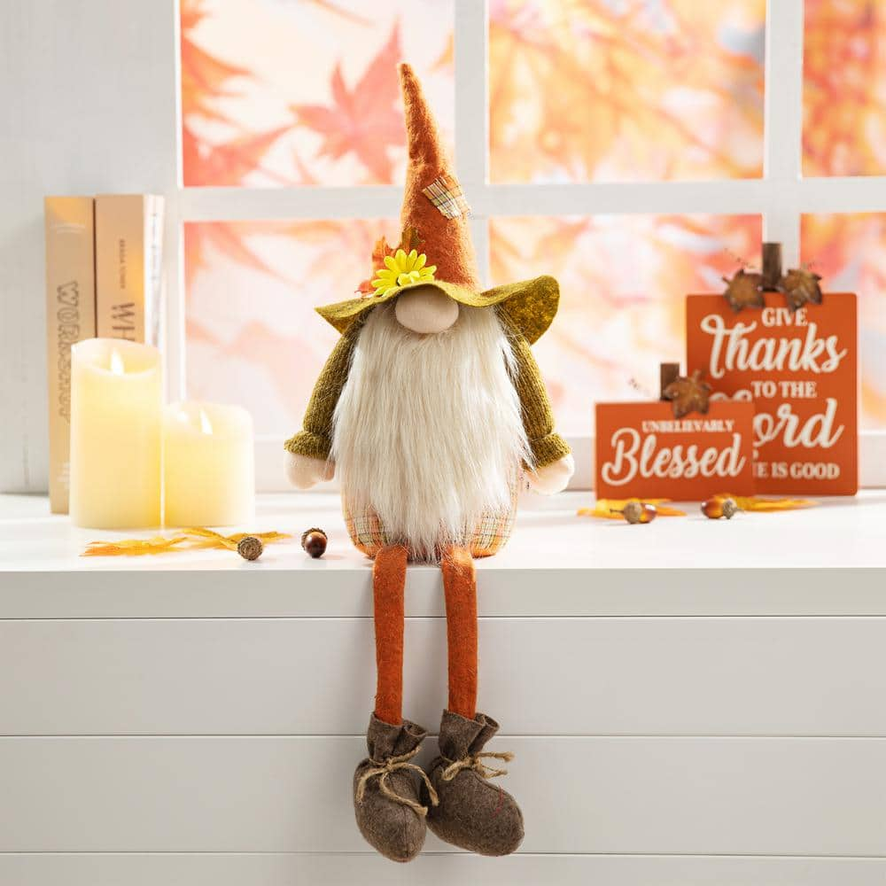 Glitzhome 24 in. H Fall Fabric Gnome Shelf Sitter Decor