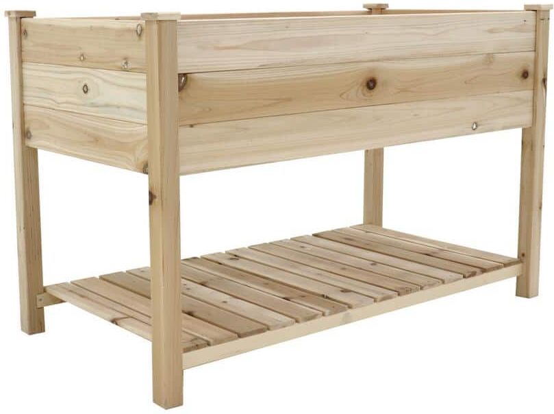 Sudzendf Outdoor Wood Raised Garden Bed Planter Box with Legs and Storage Shelf