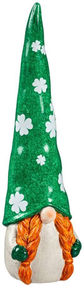 Evergreen 13 in. H Ceramic St. Patrick's Gnome Garden Statuary, Lady Gnome