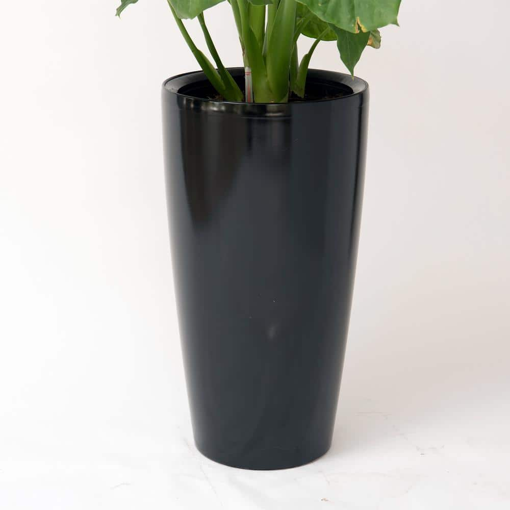 XBRAND 29.5 in. H Black Plastic Self Watering Indoor Outdoor Tall Round Planter Pot, Decorative Gardening Pot