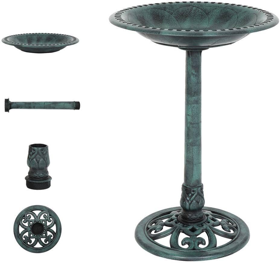 VINGLI 28 in. Bird Bath Antique Green Resin Birdbaths Pedestal Vintage Garden Decor