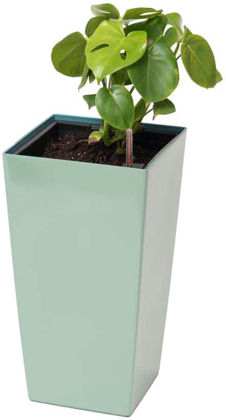 XBRAND 22.4 in. H Turquoise Plastic Self Watering Indoor Outdoor Square Planter Pot, Tall Decorative Gardening Pot