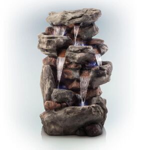 Alpine 52 in. Tall Outdoor 5-Tier Rainforest Rock Water Fountain with LED Lights
