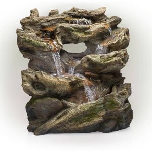 Alpine 32 in. Tall Outdoor Multi-Tier Rainforest Rock Waterfall Fountain with LED Lights