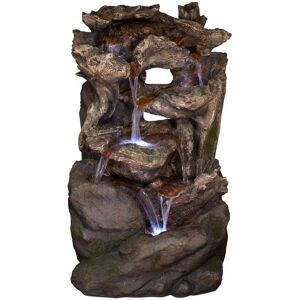 Alpine 40 in. Tall Outdoor 6-Tier Rainforest Wood and Rock Waterfall Fountain with LED Lights