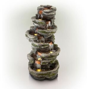 Alpine 58 in. Tall Outdoor 8-Tier Rainforest Rock Water Fountain with LED Lights