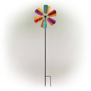 Alpine Corporation 86 in. Tall Outdoor Colorful Bejeweled Wind Spinner Stake Yard Decoration, Multicolor