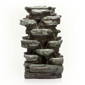 Alpine Corporation 39 in. Tall Outdoor Multi-Tier Rock Water Fountain with LED Lights