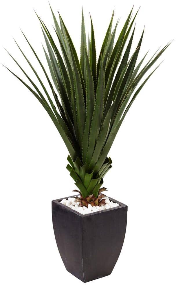 Nearly Natural Indoor/Outdoor Spiked Agave Artificial Plant in Black Planter