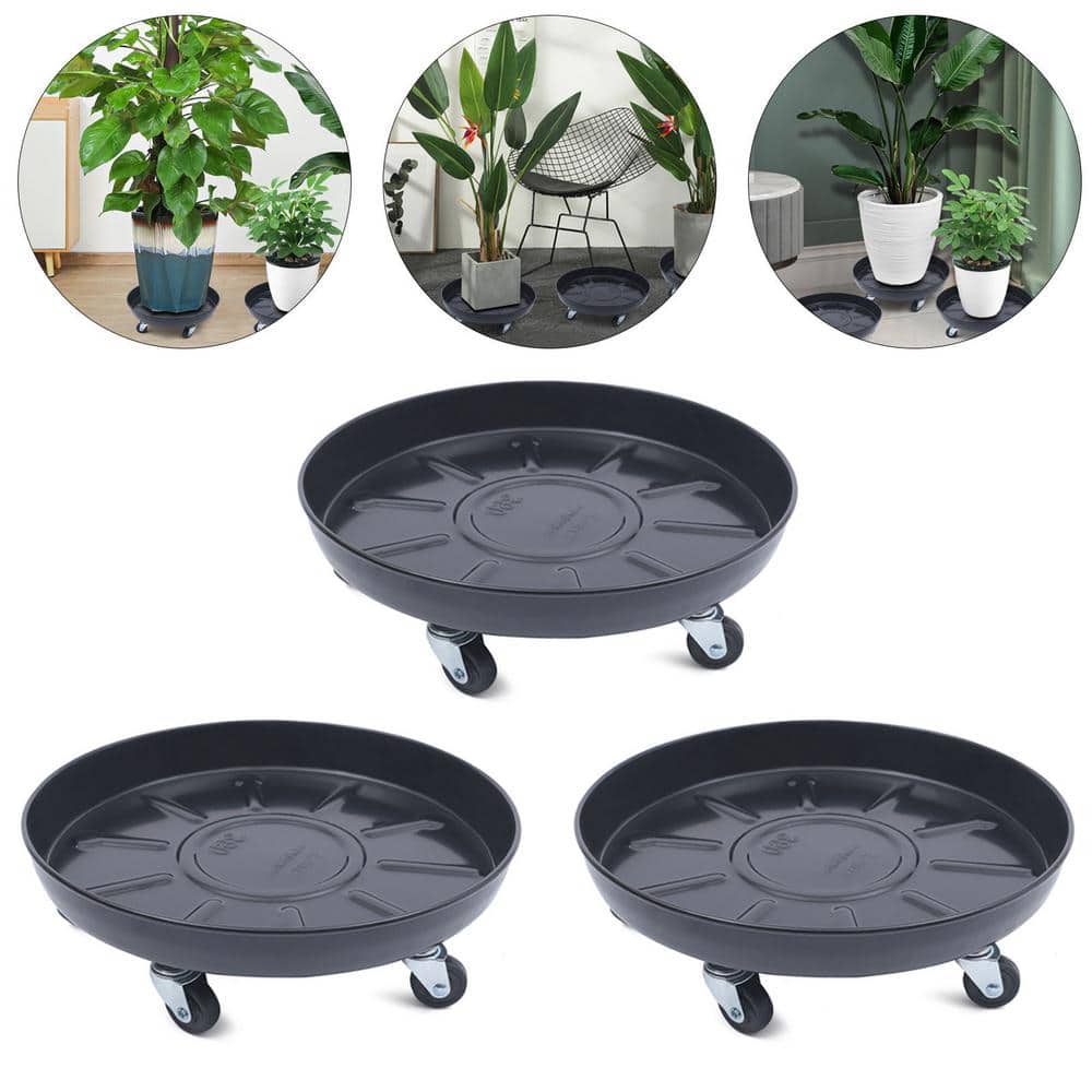 YIYIBYUS Plant Caddy Black Heavy-Duty Plant Stand with Universal Wheels Round Pot Trolley for Indoor Outdoor Flower Pot Tray