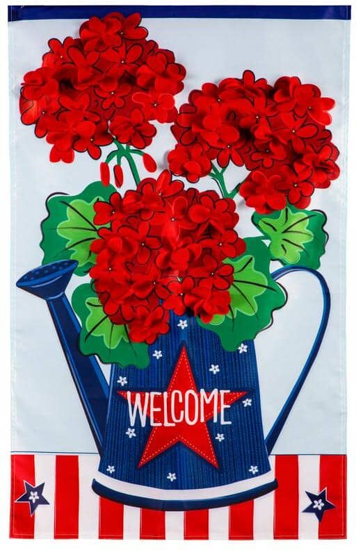 Evergreen Enterprises 2-1/3 ft. x 3-2/3 ft. Patriotic Geraniums Applique House Flag