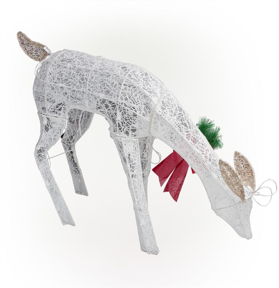 Alpine 28 in. H Mesh Grazing Holiday Reindeer Lawn Decoration with Cool White Lights