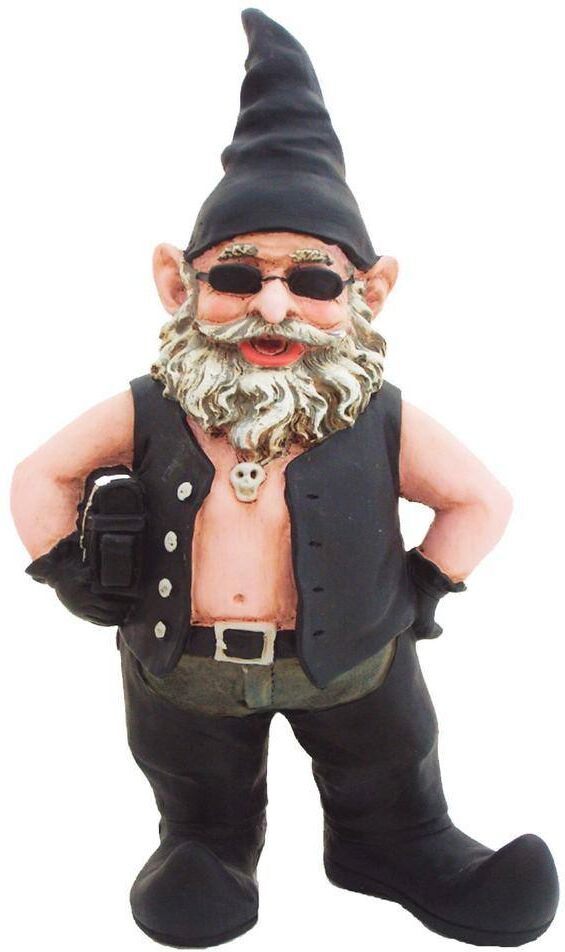 HOMESTYLES 14.5 in. H Biker Dude The Biker Gnome in Leather Motorcycle Riding Gear Holding His Saddlebag Home/Garden Gnome Statue