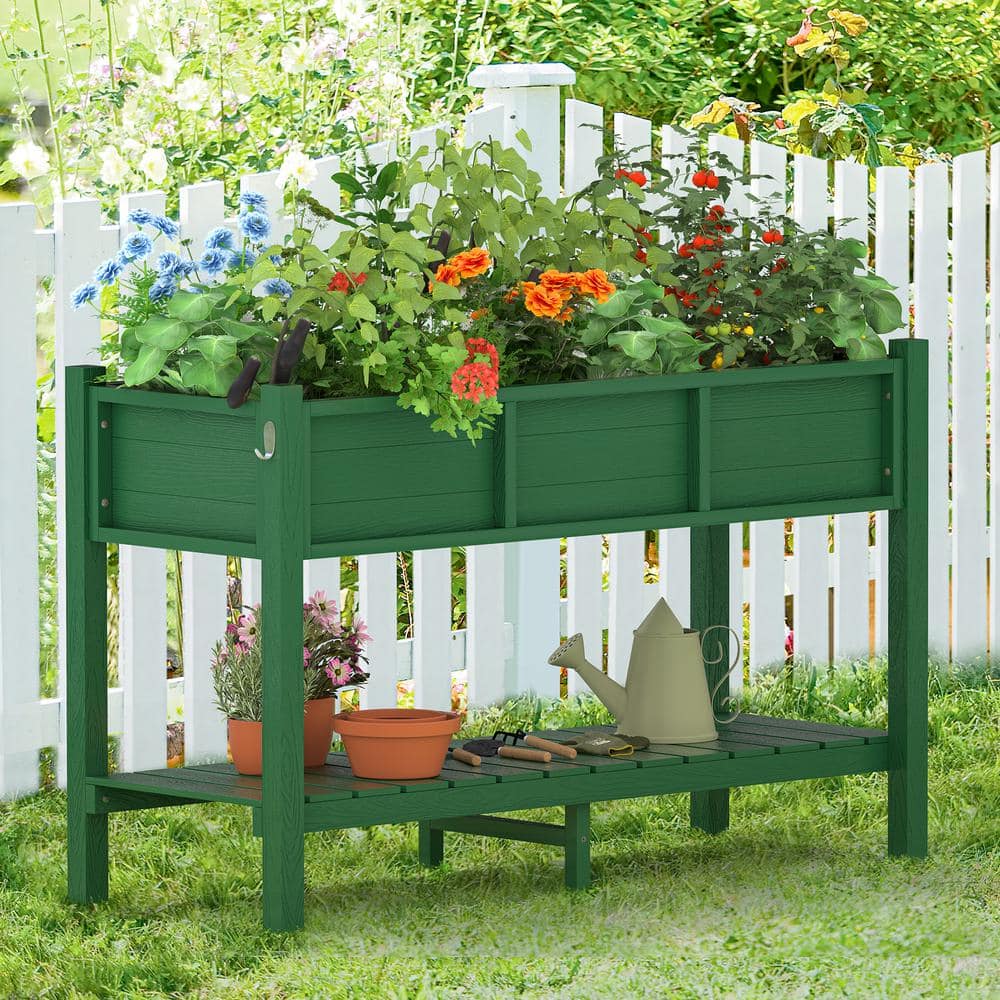 LUE BONA 46 in. L x 17 in. W x 28 in. H Green Plastic Wood Raised Garden Bed with Tools, Water Resistant Elevated Planter Box