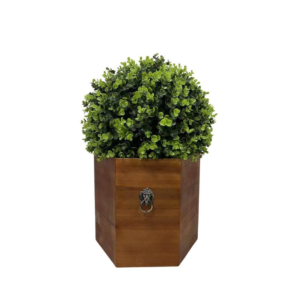 Clihome 24 in. Ball Topiary in Redwood Pot, Artificial Faux Plant for indoor and outdoor