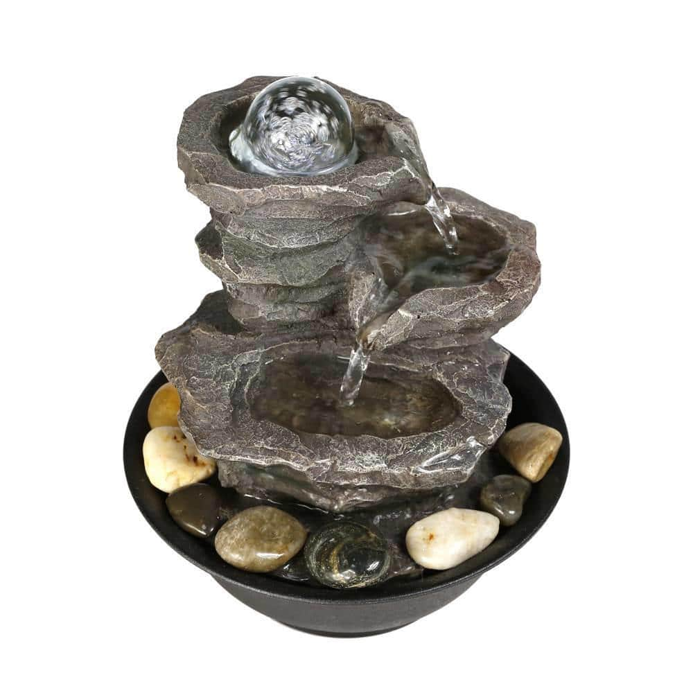 3-Tier 9.84 in. Cascading Tabletop Water Fountain with LED Lights and Ball