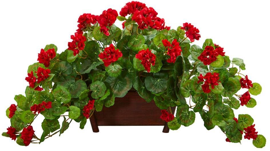 Nearly Natural Indoor Geranium Artificial Plant in Decorative Planter