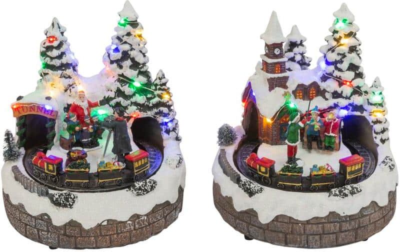 GERSON INTERNATIONAL 7.5 in. H B/O Lighted Christmas Musical Village with Moving Train with Timer (6/18hrs.) uses 3 AA Batteries (Set of 2)