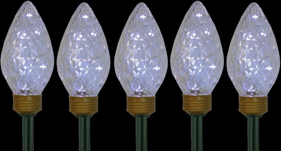 Northlight Lighted LED Jumbo C9 Bulb Christmas Pathway Marker Lawn Stakes in Clear Lights (Set of 5)