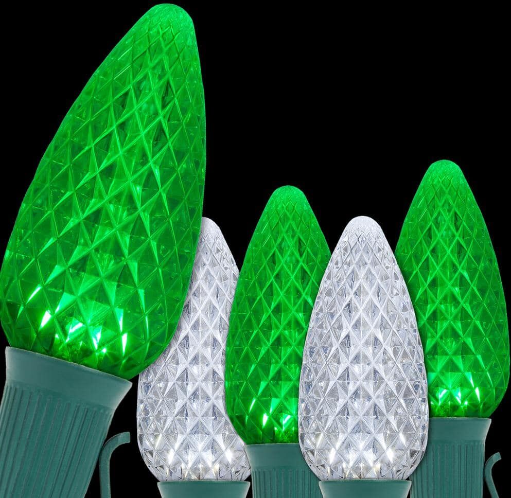 OptiCore 49 ft. 50-Light LED Green and Cool White Faceted C9 String Light Set