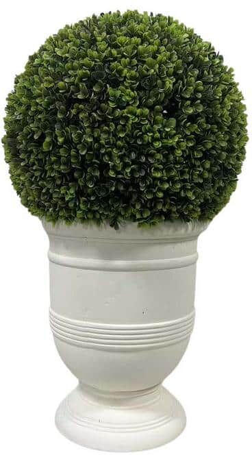 24 in. Ball Topiary in White Pot, Artificial Faux Plant for Indoor and Outdoor