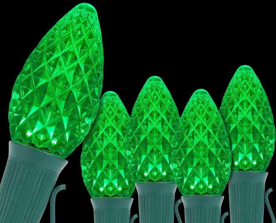 Wintergreen Lighting OptiCore 24 ft. 25-Light LED Green Faceted C7 String Light Set