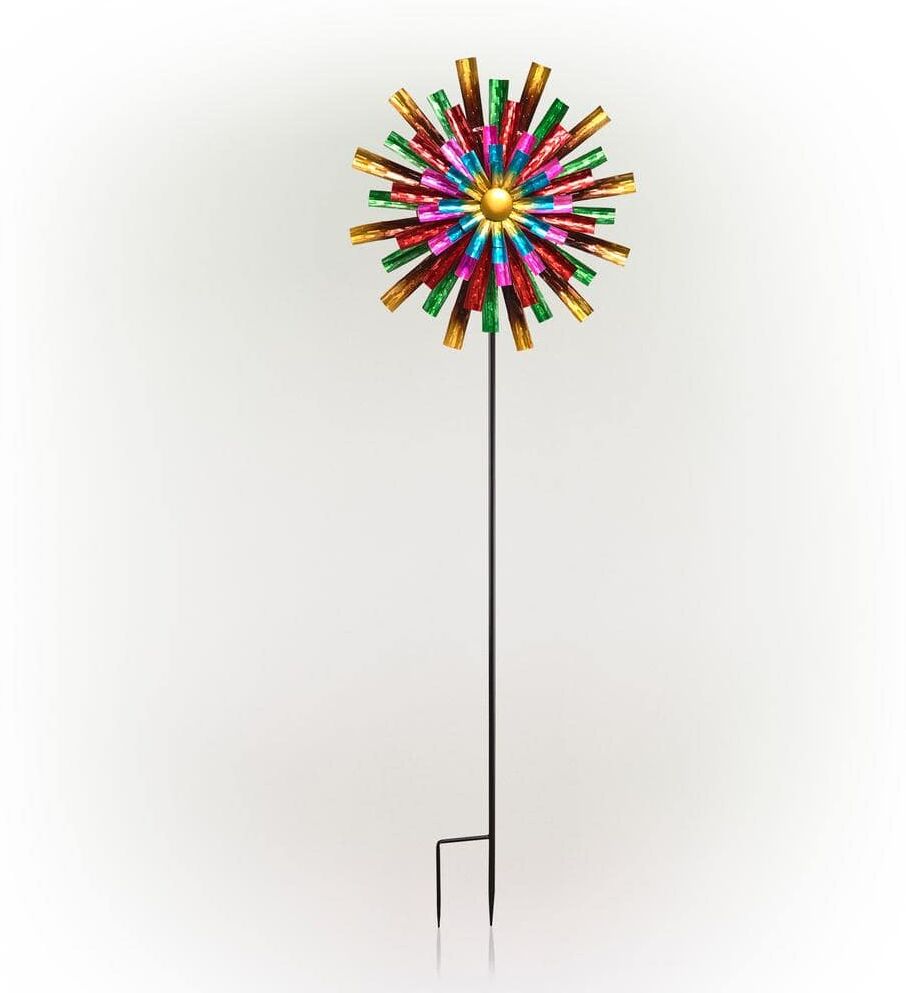 Alpine 81 in. Tall Outdoor Colorful Flower Wind Spinner Stake Yard Decoration, Multicolor