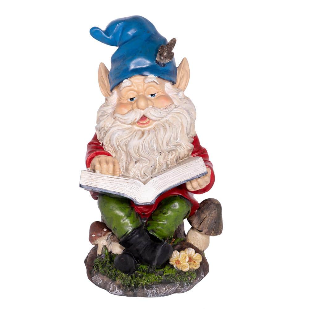 Alpine 14 in. Tall Outdoor Garden Gnome Reading a Book Yard Statue Decoration