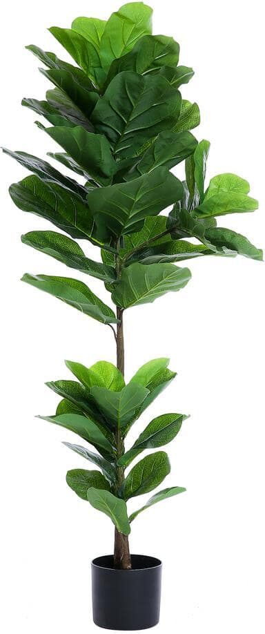 51 .1 in. Artificial Fiddle Leaf Fig Plant in Black Plastic Pot