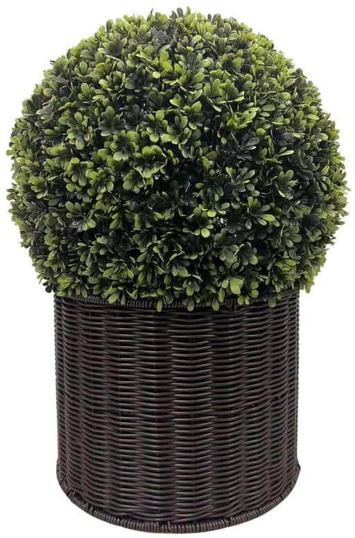 20 in. Ball Topiary in Woven Pot, Artificial Faux Plant for Indoor and Outdoor