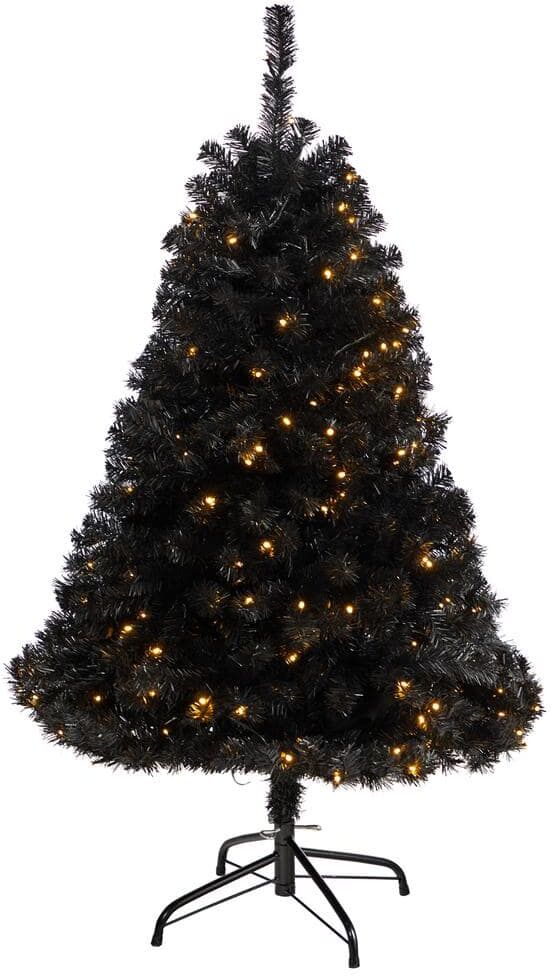 Nearly Natural 4 ft. Black Artificial Christmas Tree with 170 Clear LED Lights