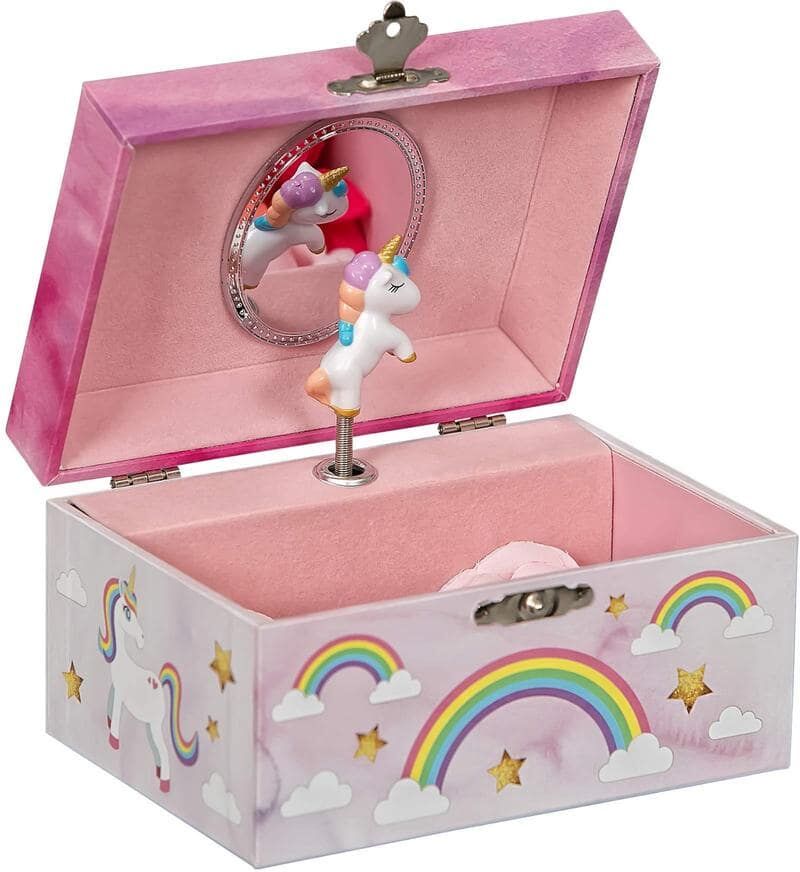 Mele & Co Skylar Original Twirling Unicorn Rainbow Ballerina Dancer Pink Painted Musical First Jewelry Box for Girls