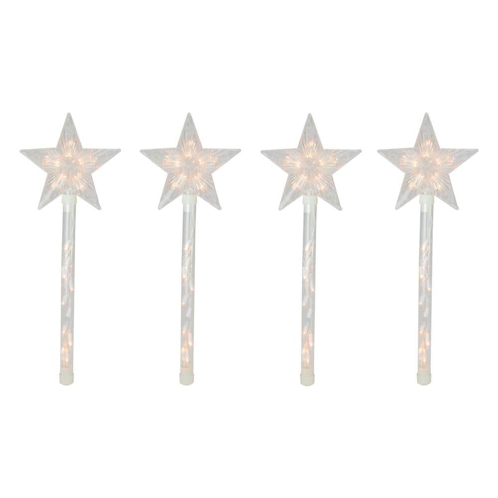 Northlight Lighted Star Christmas Pathway Marker Lawn Stakes in Clear Lights (Set of 4)