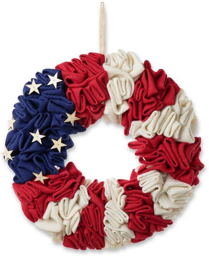 Glitzhome 18 in. H Patriotic/Americana Round Fabric Wreath